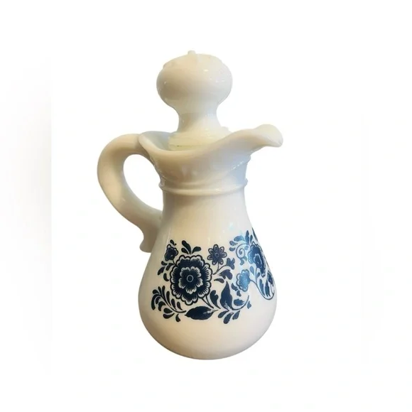 Avon Vintage Delft Floral Milk Glass Vanity Set – Pitcher, Basin & Soap Dish - Picture 7 of 15